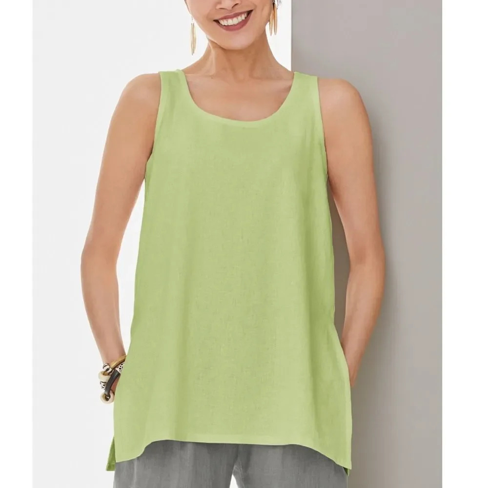 NWT Artful Home Go Lightly Maia A-Line Loose Linen Light Green Tank